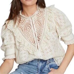 House Of Harlow 1960 Cream Ivory Delicate Eyelet Lace Babydoll Top Size Medium